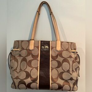Coach Brown and Tan Canvas and Leather Tote